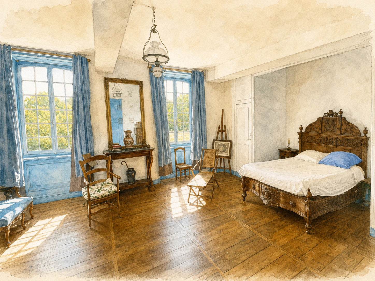 Chambre Lys — gravure aquarellée fidèle