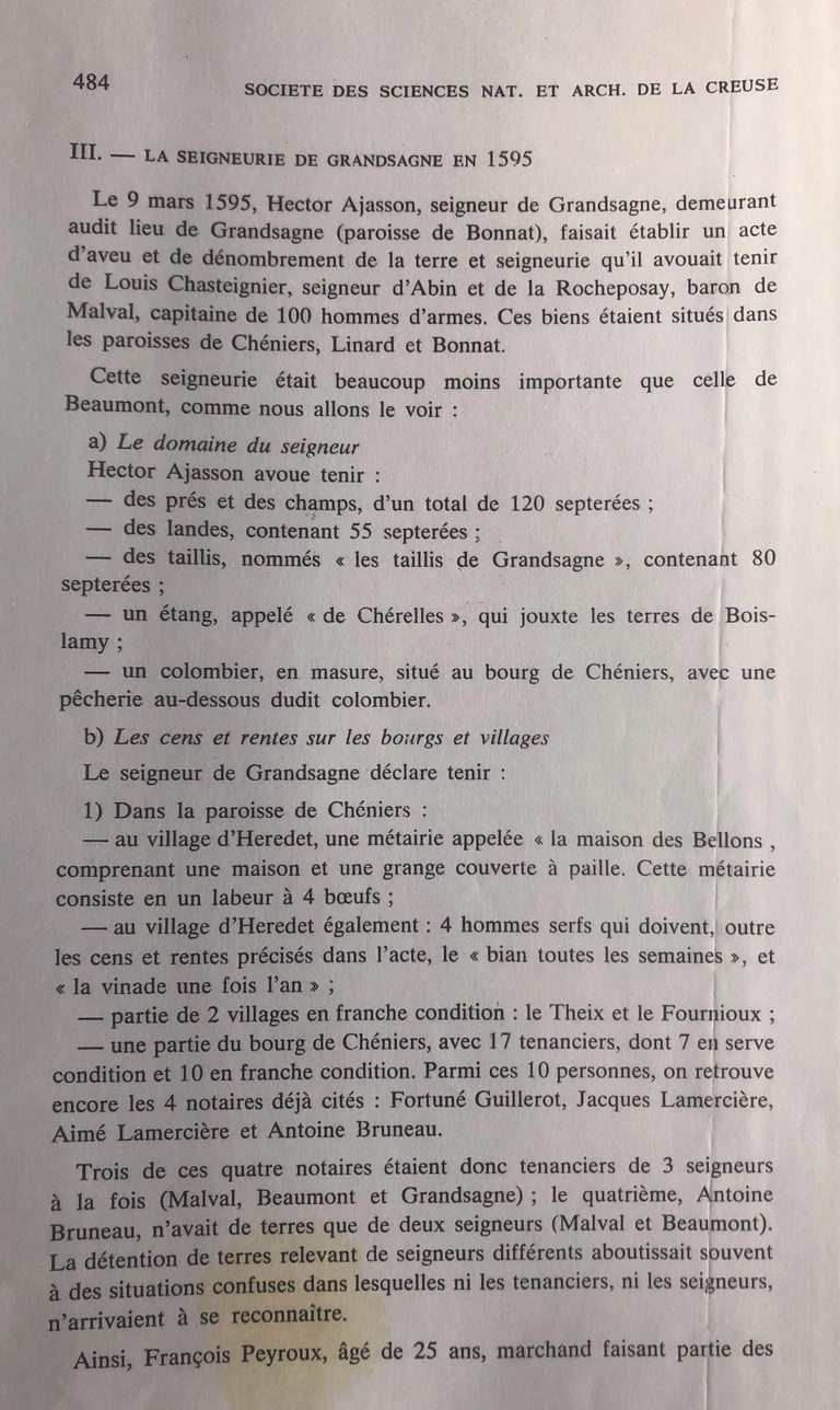 René Connois, La seigneurie de Grandsagne en 1595, page 484