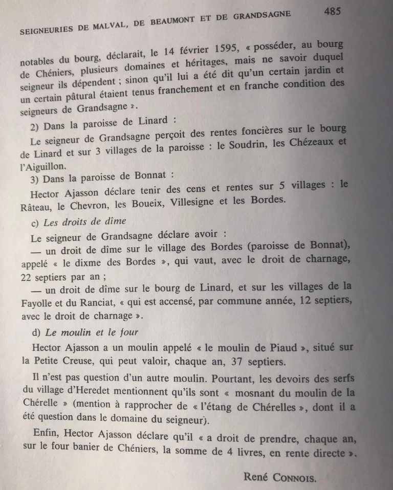René Connois, La seigneurie de Grandsagne en 1595, page 485