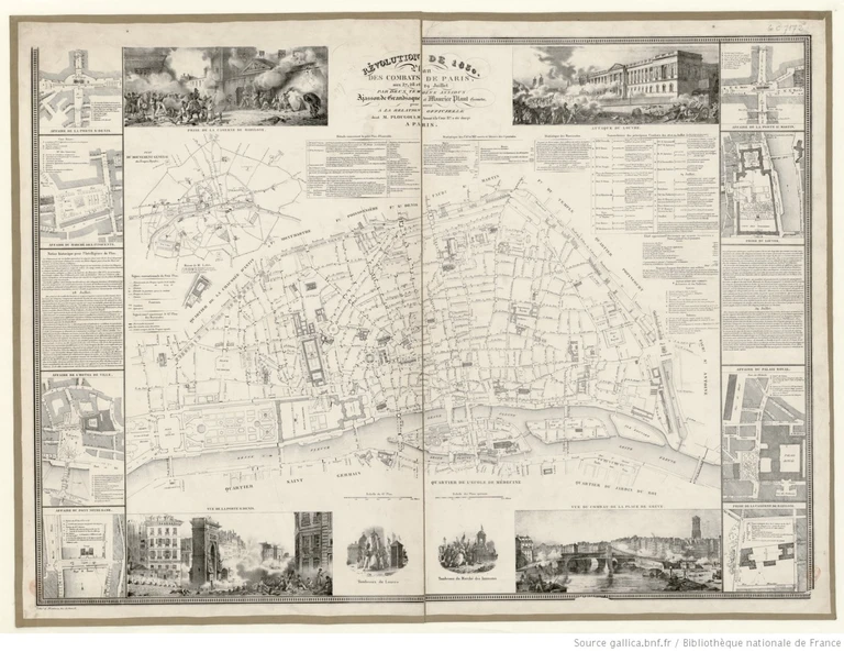 Révolution de 1830 — Plan des combats de Paris des 27, 28 et 29 juillet, par Ajasson de Grandsagne et Maurice Plant