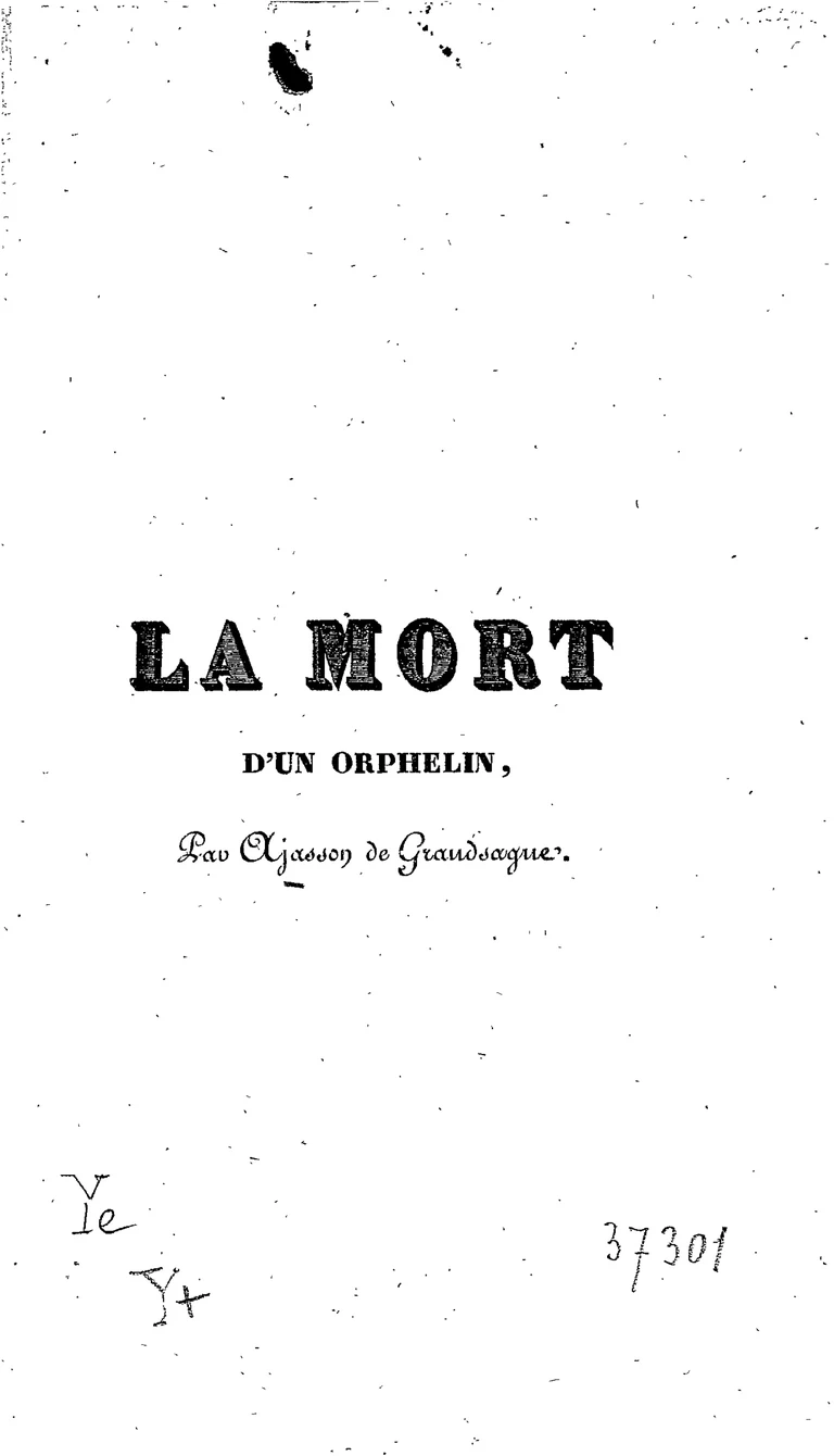 Page de titre de La Mort d’un orphelin, par Ajasson de Grandsagne, 1830