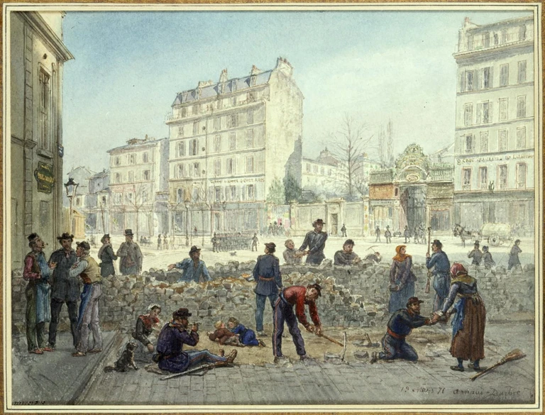Barricade sous la Commune, place Blanche, 1871