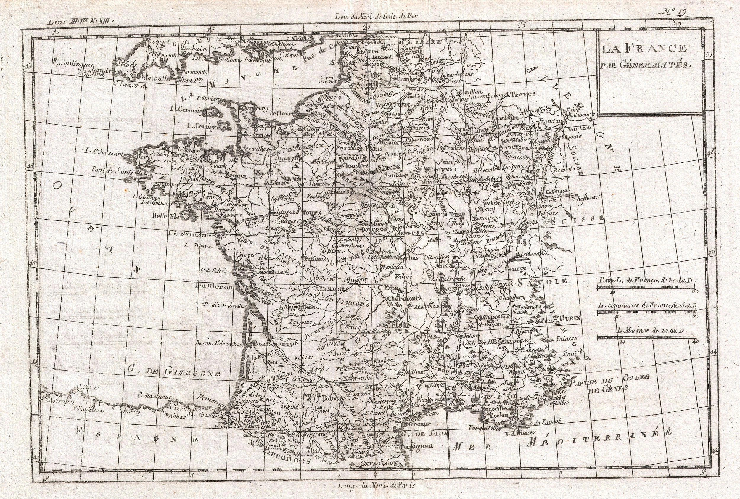 Carte de France de Rigobert Bonne, 1780