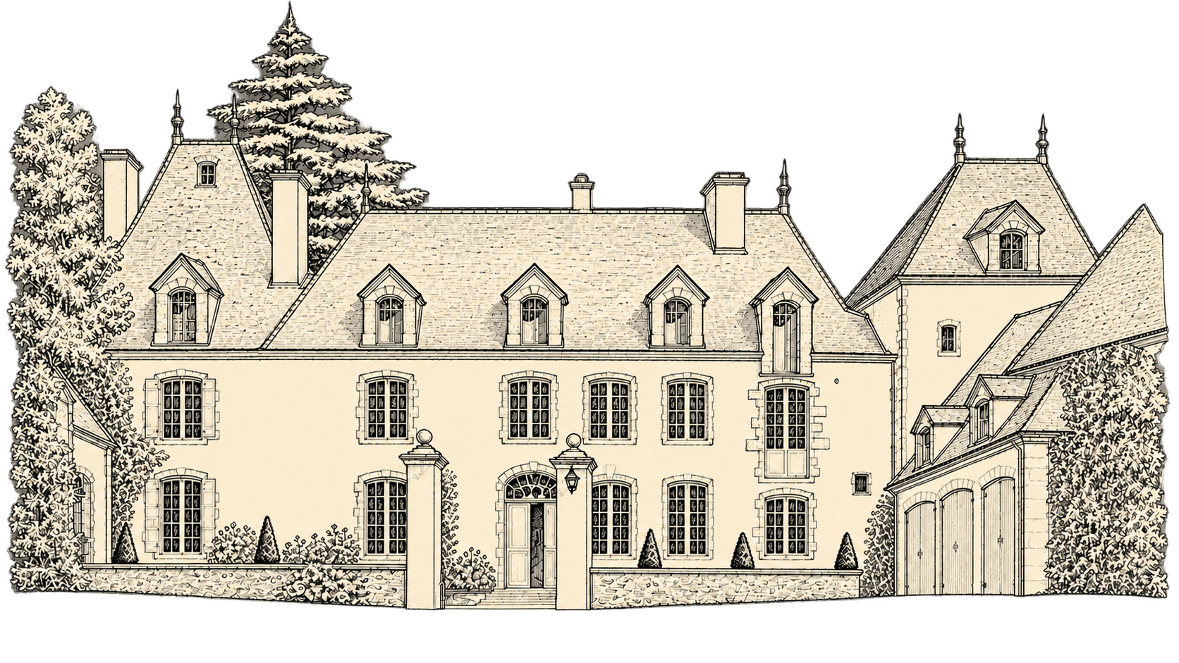 Château de Grandsagne, côté cour — dessin ivoire